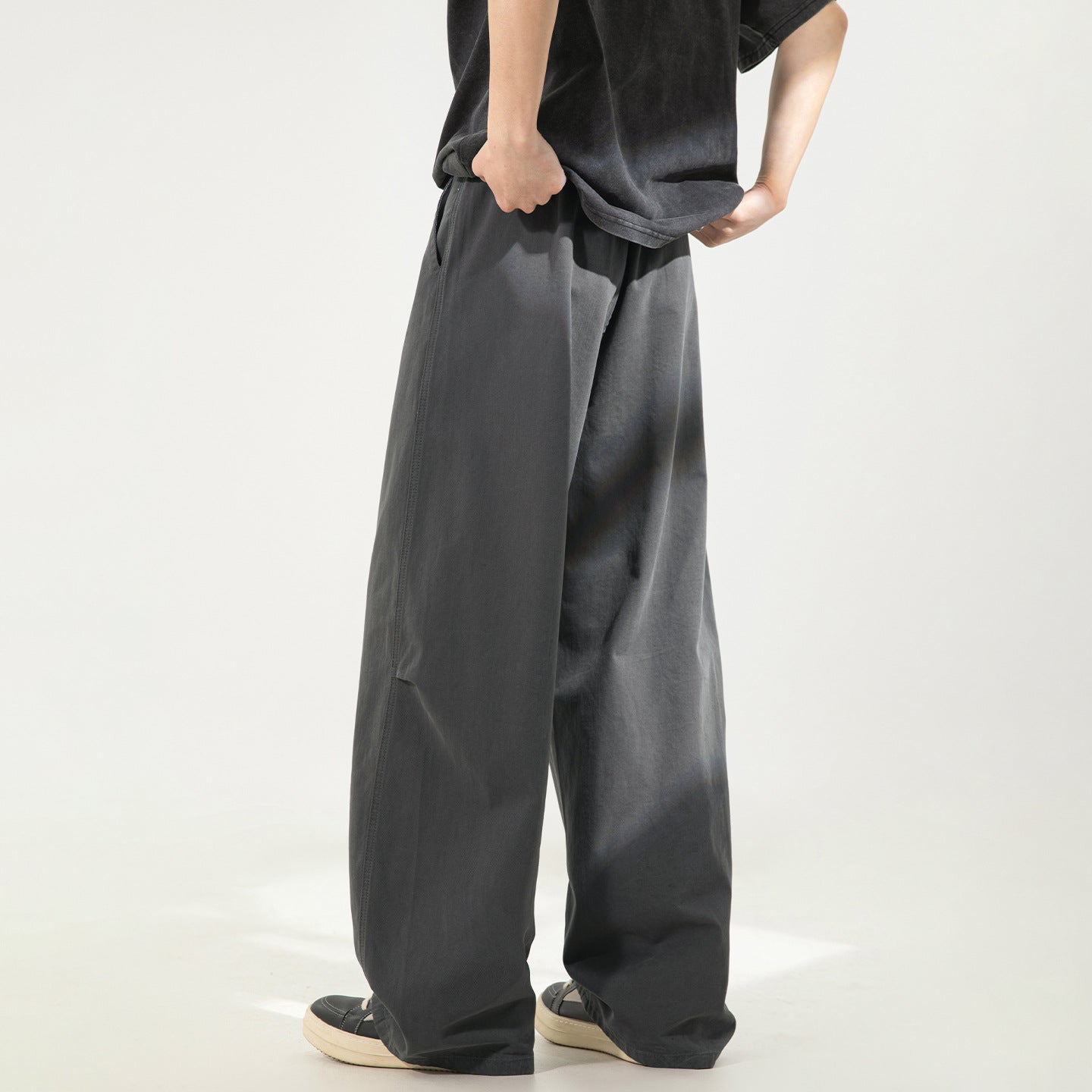 CBAOK2641-8H 分割打褶休閒褲春秋季純棉工裝直筒寬鬆長褲(3色)