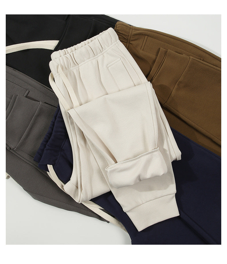 CBA93223-124B 秋季300g斜紋日系長褲錐型寬鬆純色針織束腳褲(5色)