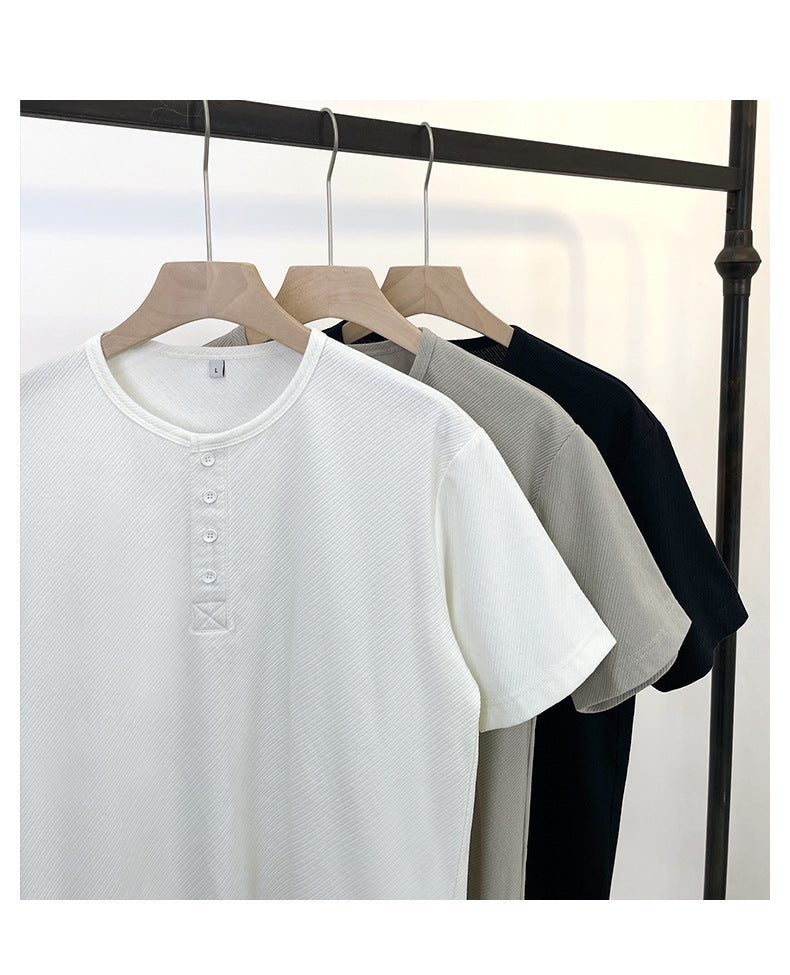 CBE33115-124B 休閒200g克首爾斜紋棉半開襟亨利領短袖T恤(3色)