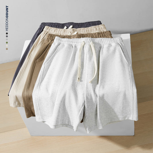 CBSB81222-124B 簡約斜紋雙面棉針織鬆緊寬鬆運動褲五分褲(7色)