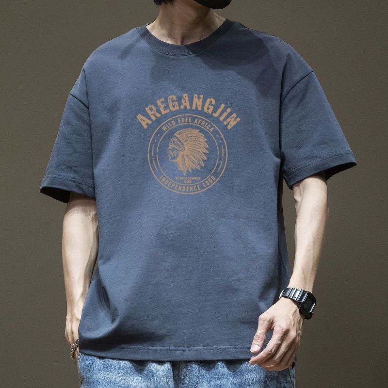 CBE929-96B 純棉200克美式潮流日韓短袖T恤寬鬆大碼個性印花(5色)