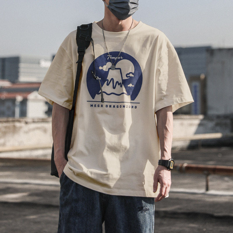 CBE341-96B 純棉200克夏季新款時尚簡約韓系百搭印花寬鬆圓領T恤(5色)