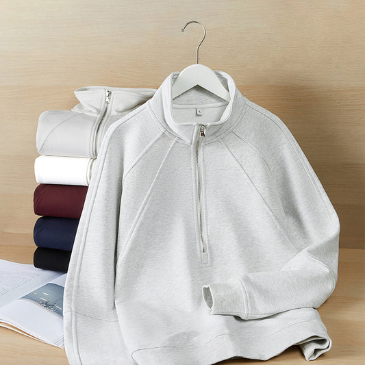 CBD55692-124B 立領半拉鍊420g秋季分割寬鬆上衣(6色)