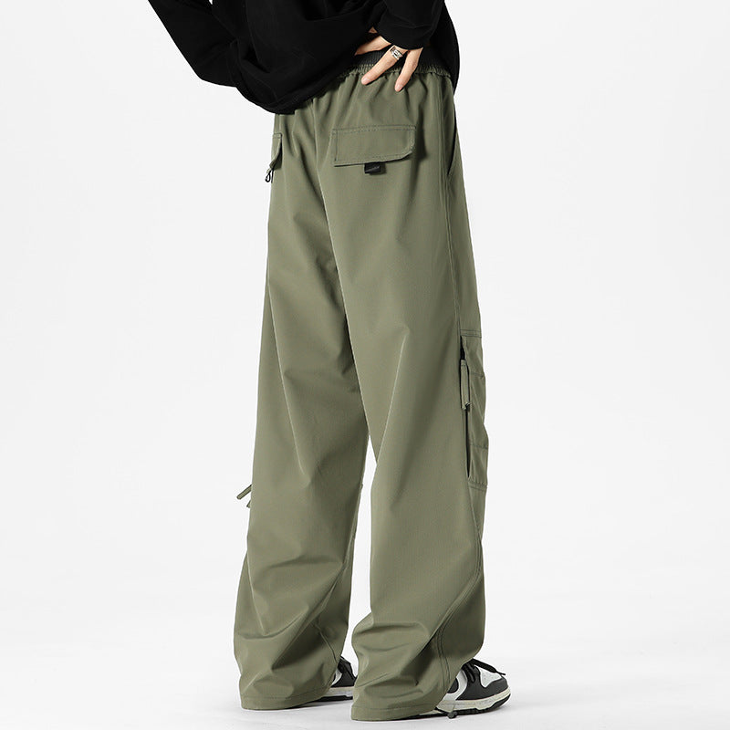 CBA2458-124B 日系拉鍊工裝褲寬鬆直筒束脚口袋長褲(3色)