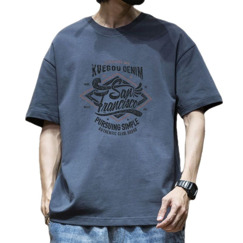 CBE391-96B 國潮T恤白色短袖男半袖寬鬆印花復古圓領字母純棉200克(6色)