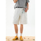 CBSON2607-8H 夏款分割打褶寬鬆復古水洗牛仔短褲(3色)