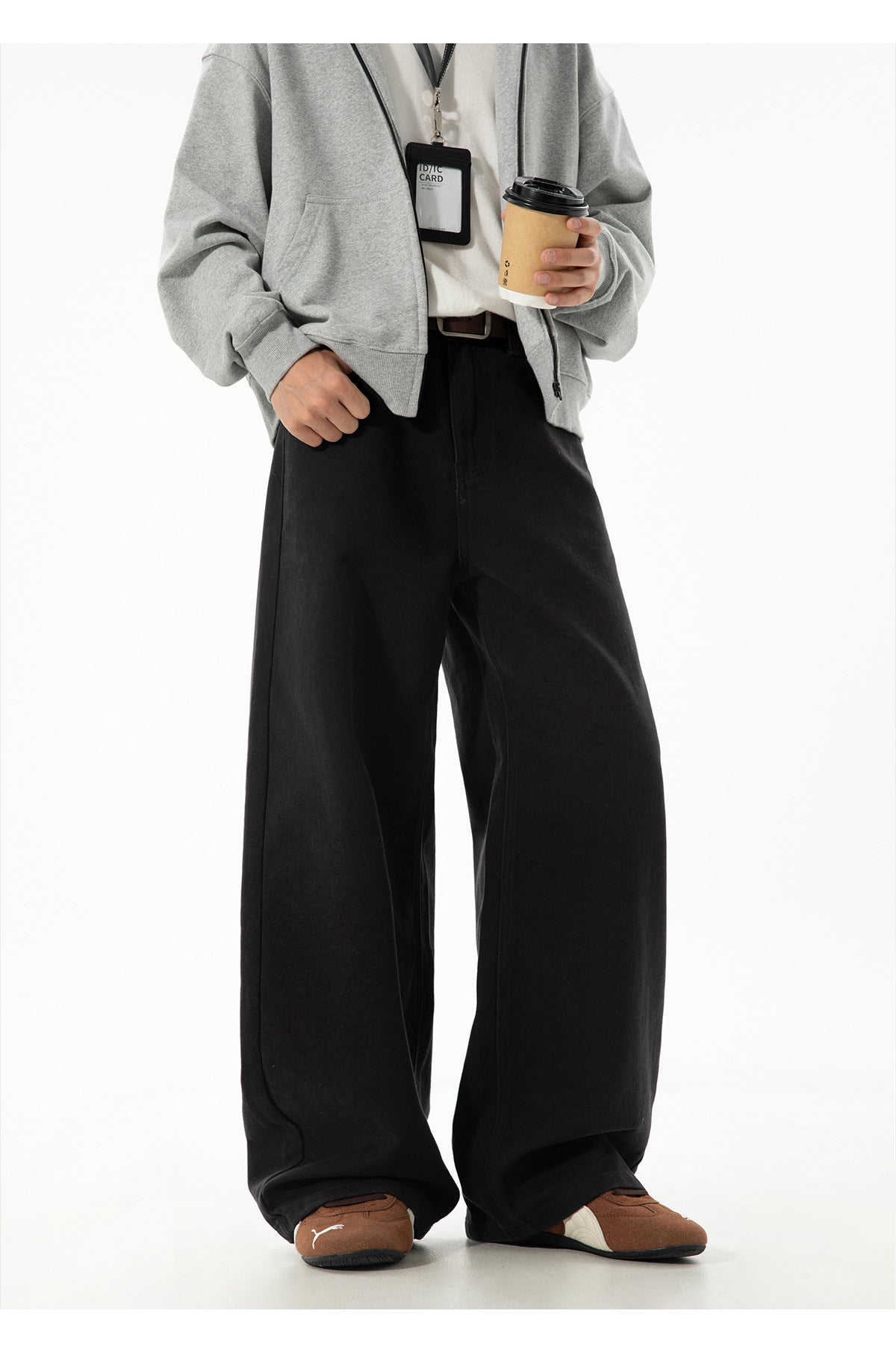 CBAMK2458-8H 斜紋微闊寬鬆直筒休閒褲純棉半鬆緊長褲(4色)