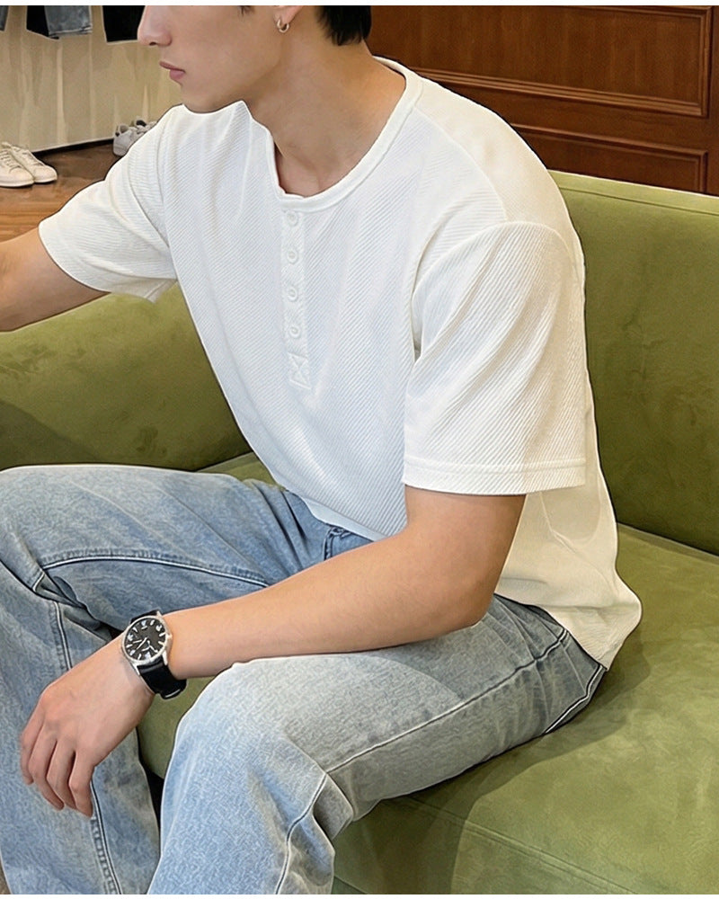 CBE33115-124B 休閒200g克首爾斜紋棉半開襟亨利領短袖T恤(3色)