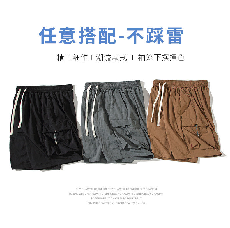 CBS2335-124B 立體口袋工裝速乾夏季寬鬆運動休閒垂感五分褲(3色)