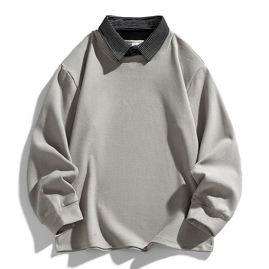 CBDMT2579-124B 斜紋假二件襯衫領長袖休閒POLO領上衣(2色)