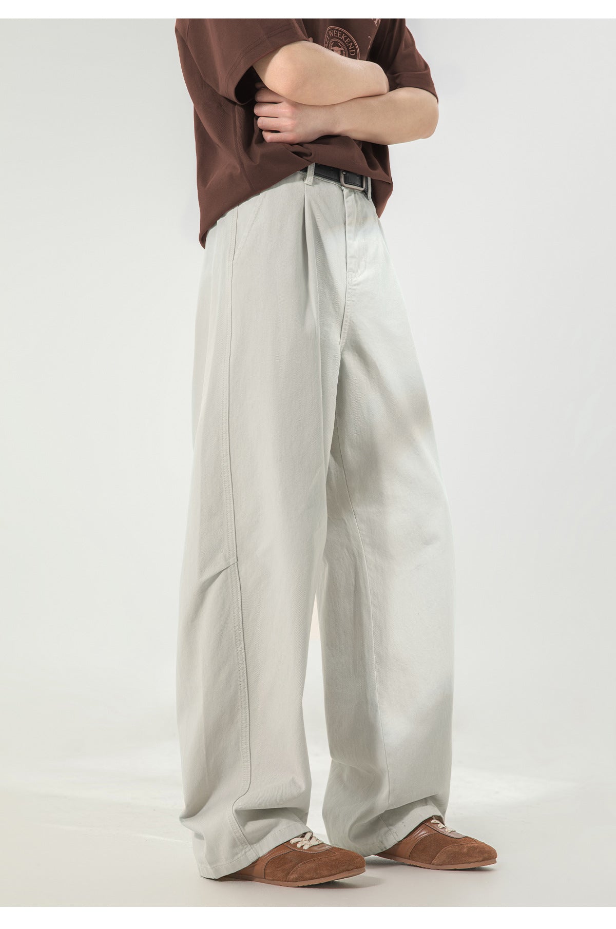 CBAOK2641-8H 分割打褶休閒褲春秋季純棉工裝直筒寬鬆長褲(3色)