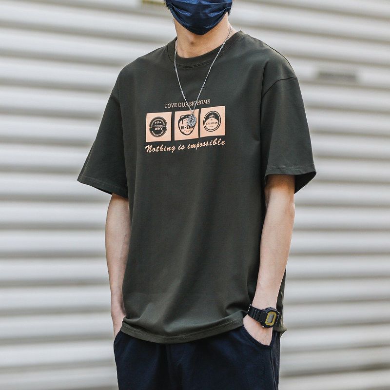 CBECK319-96B 夏季純棉200克半袖復古印花短袖T恤(5色)