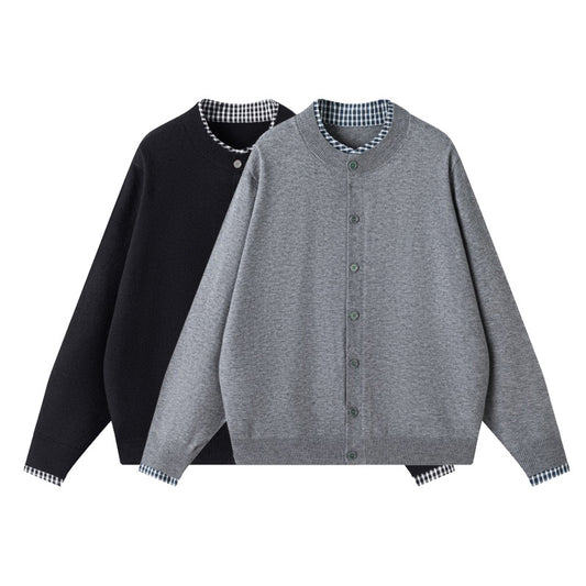 CBCJW088-124B 秋季薄款假二件紐扣開衫毛衣(2色)