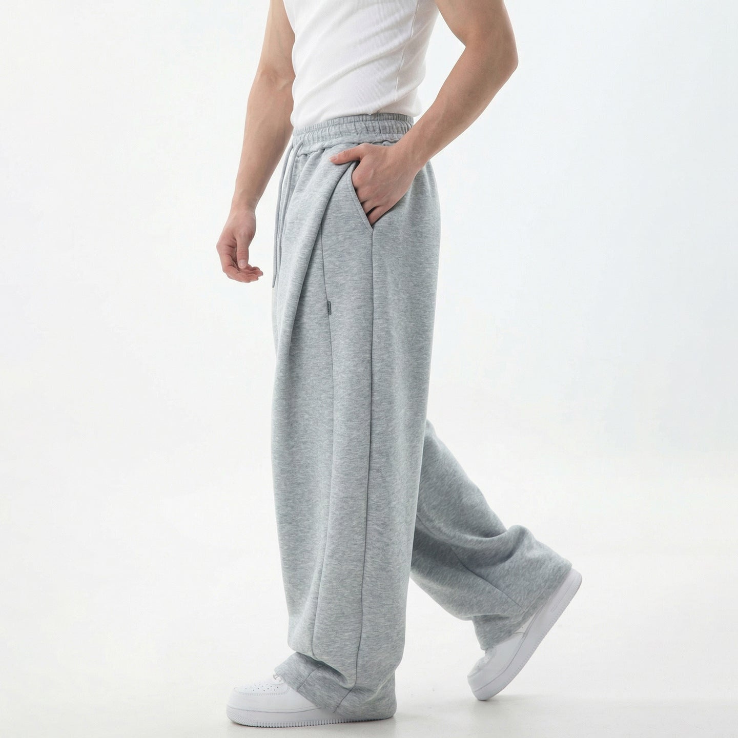 CBAOK2554-8H 春季分割拼接垂感寬鬆衛褲微收脚長褲(2色)