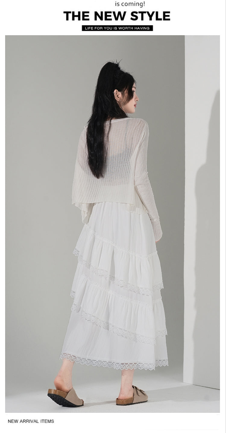 📺︎︎ CGS9326-36H 蕾絲花邊蛋糕裙拼接荷葉邊半身裙(3色)