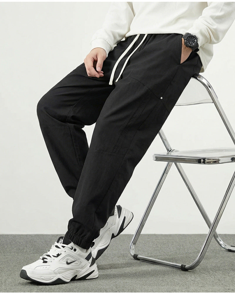 CBA7005-124B 春秋季鉚釘分割拼接束腳褲寬鬆薄款休閒褲(3色)