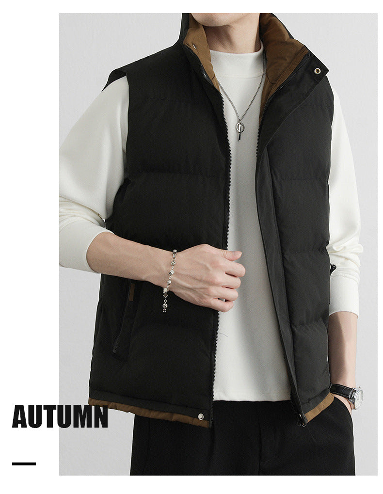 CBEMT2592-124B 秋冬加厚保暖立領拼色戶外無袖坎肩背心(2色)