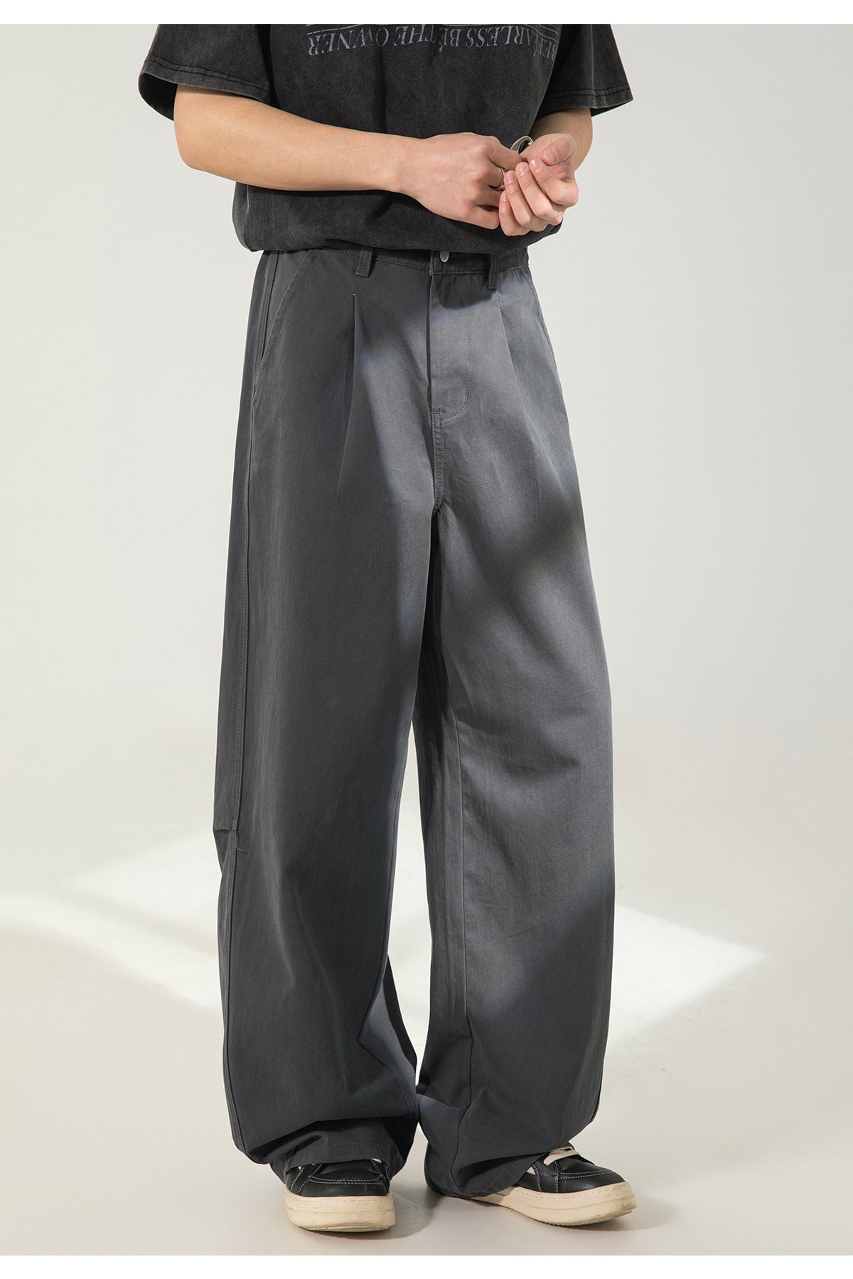 CBAOK2641-8H 分割打褶休閒褲春秋季純棉工裝直筒寬鬆長褲(3色)