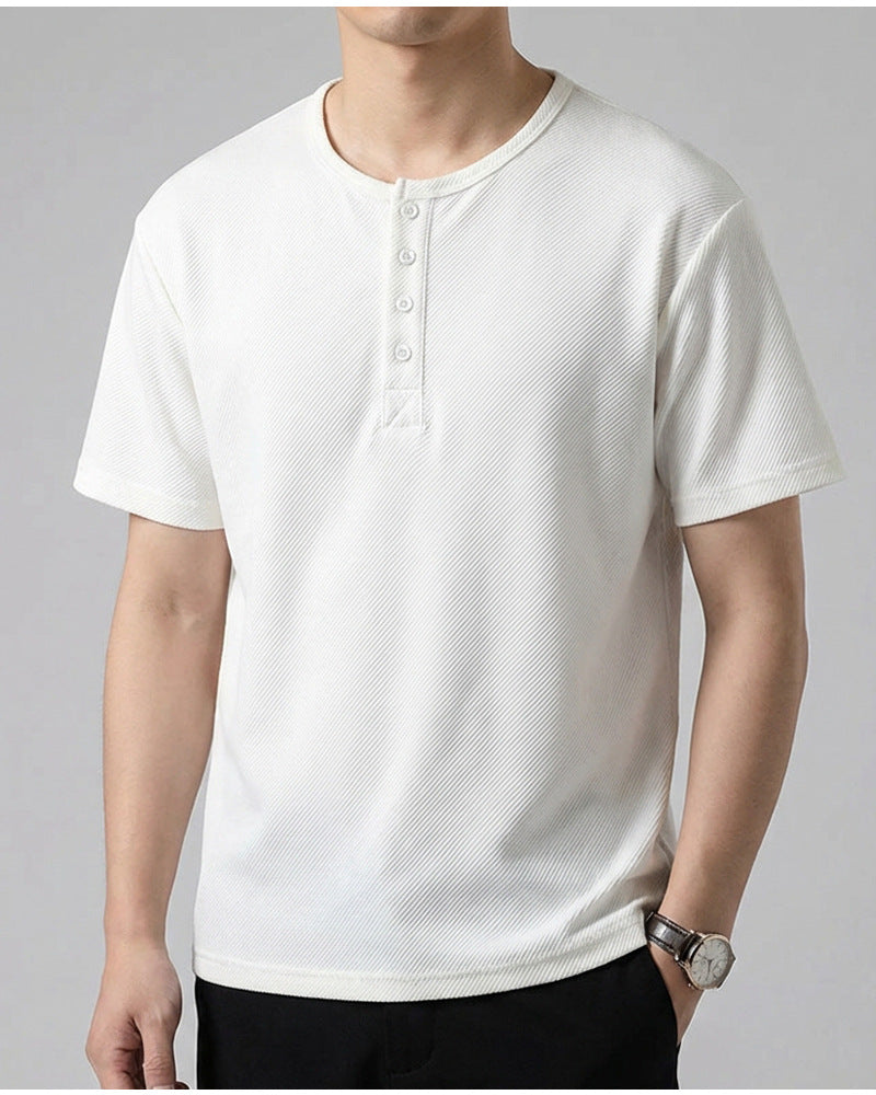 CBE33115-124B 休閒200g克首爾斜紋棉半開襟亨利領短袖T恤(3色)
