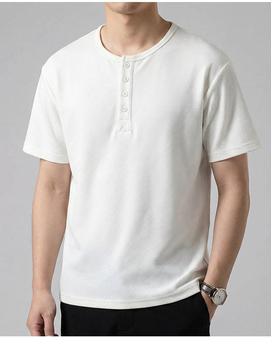 CBE33115-124B 休閒200g克首爾斜紋棉半開襟亨利領短袖T恤(3色)