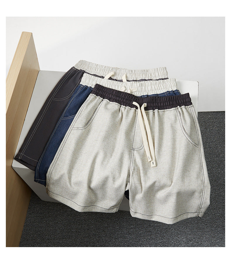 CBS93272-124B 亞麻360g設計感拼色寬鬆休閒五分褲(3色)