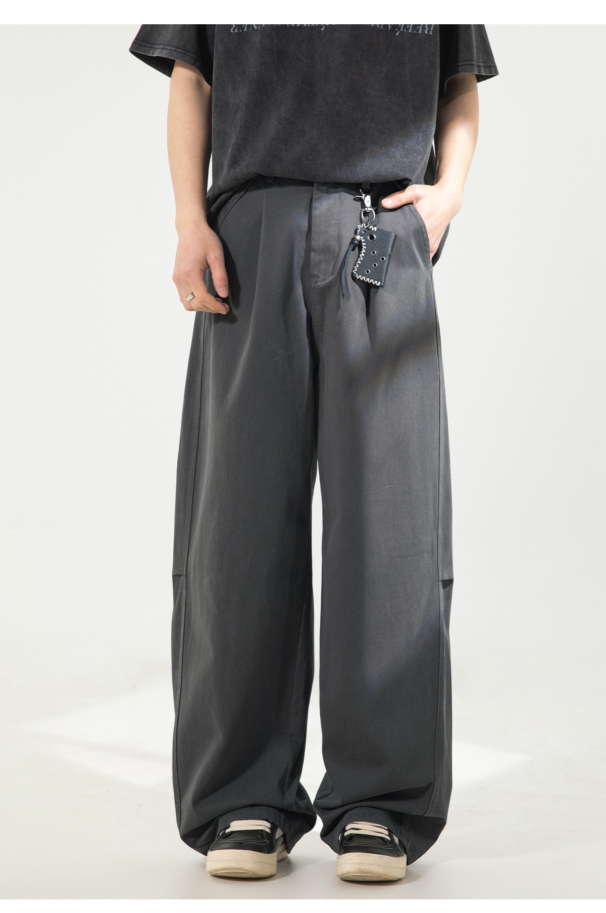 CBAOK2641-8H 分割打褶休閒褲春秋季純棉工裝直筒寬鬆長褲(3色)