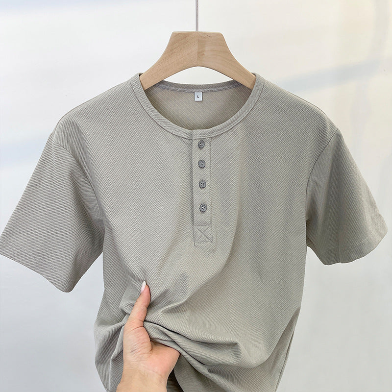 CBE33115-124B 休閒200g克首爾斜紋棉半開襟亨利領短袖T恤(3色)