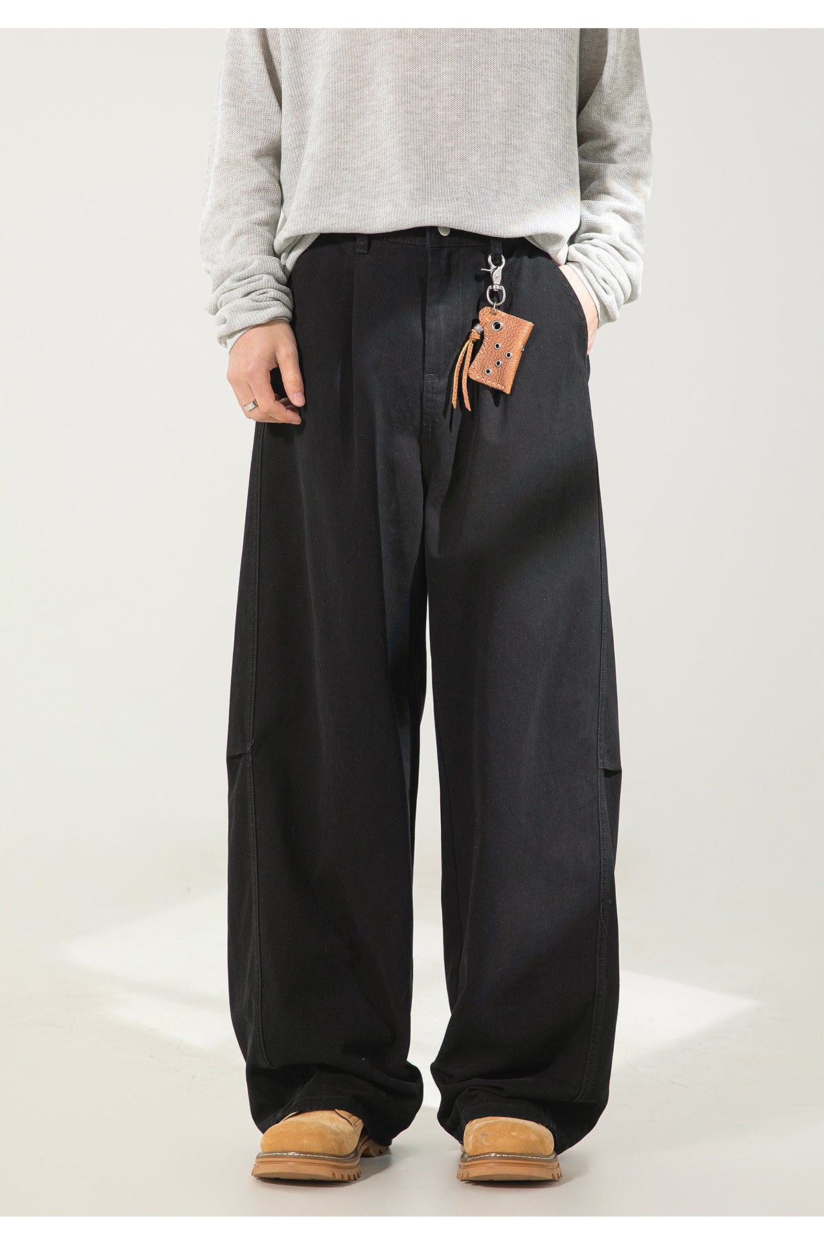 CBAOK2641-8H 分割打褶休閒褲春秋季純棉工裝直筒寬鬆長褲(3色)