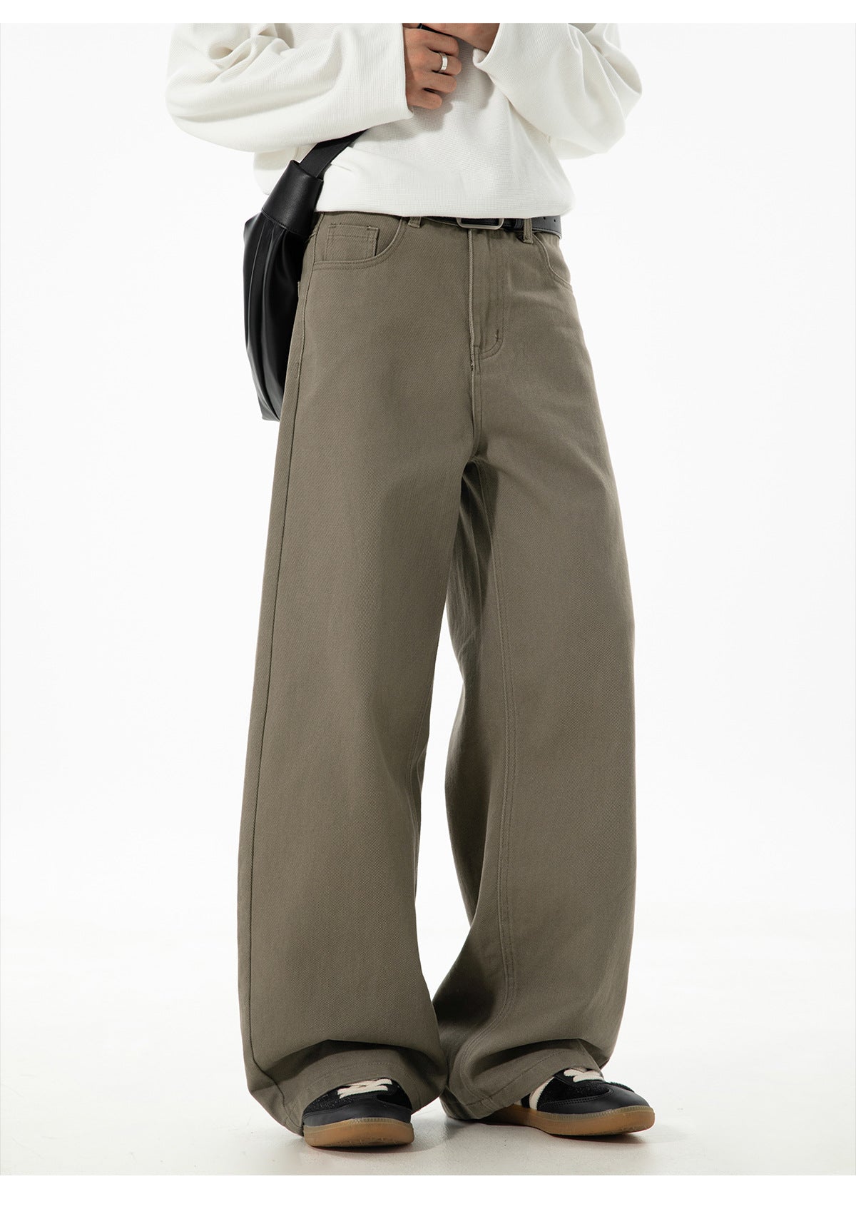 CBAMK2458-8H 斜紋微闊寬鬆直筒休閒褲純棉半鬆緊長褲(4色)