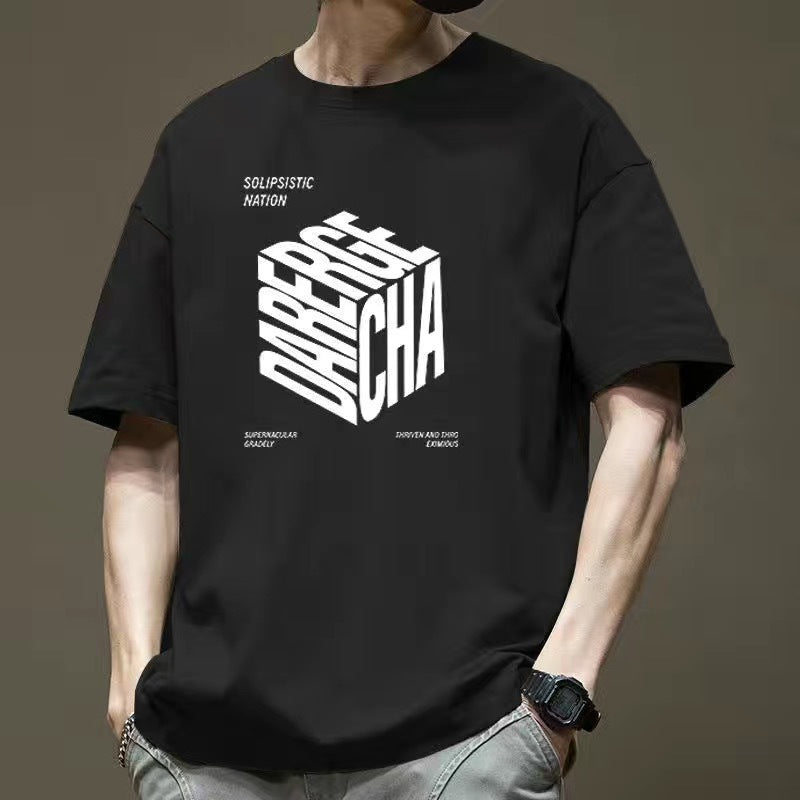 CBE561-96B 純棉200克寬鬆圓領短袖T恤時尚潮流純棉印花上衣(5色)