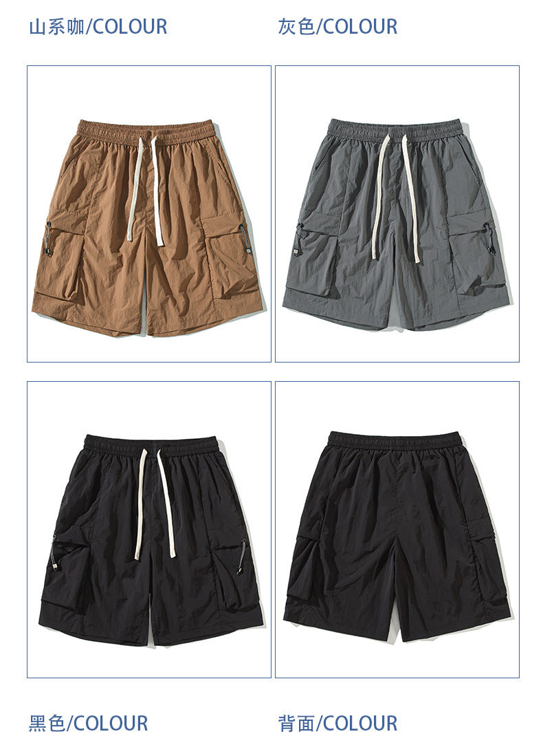 CBS2335-124B 立體口袋工裝速乾夏季寬鬆運動休閒垂感五分褲(3色)