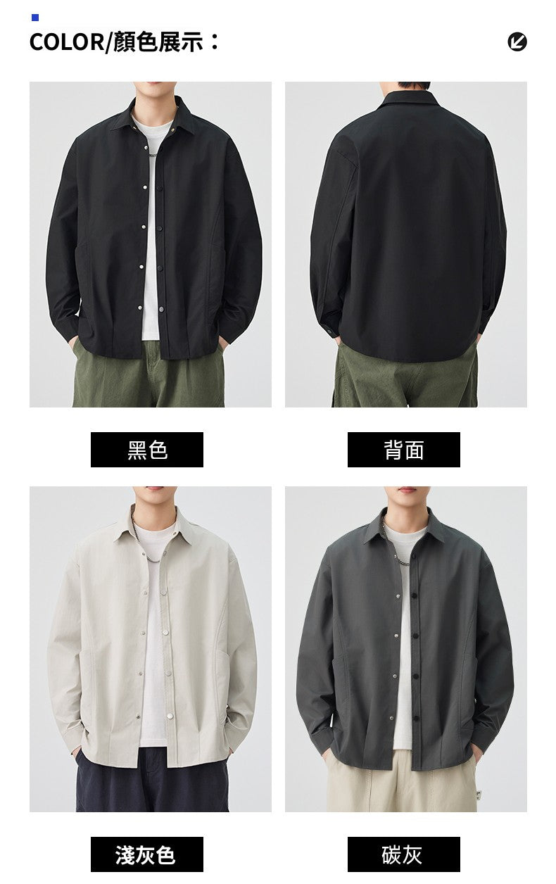 CBCMYC25-4564 秋季長袖襯衫翻領純色拼接口袋款襯衣(3色)