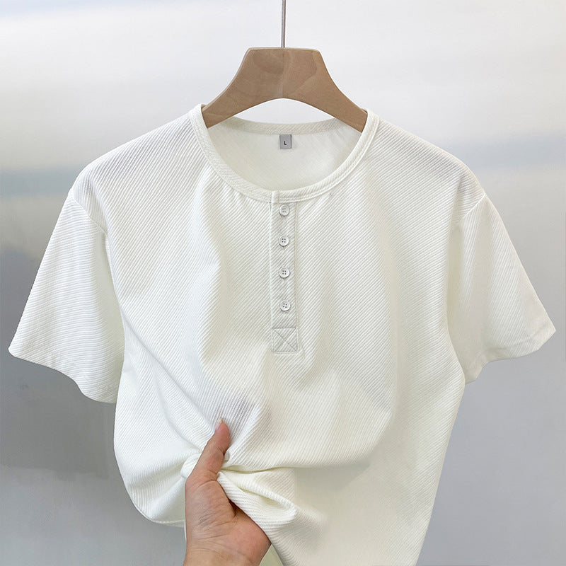 CBE33115-124B 休閒200g克首爾斜紋棉半開襟亨利領短袖T恤(3色)