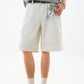 CBSON2607-8H 夏款分割打褶寬鬆復古水洗牛仔短褲(3色)