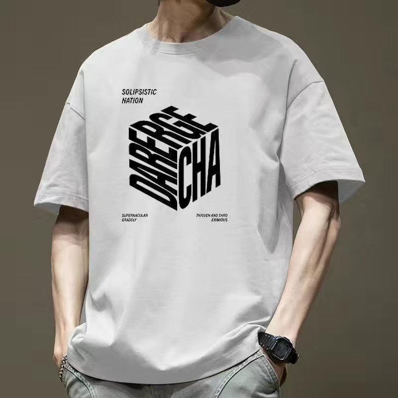 CBE561-96B 純棉200克寬鬆圓領短袖T恤時尚潮流純棉印花上衣(5色)