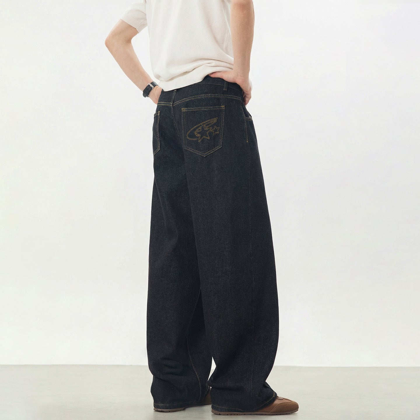 CBAON2636-8H 春季款撞色明線分割直筒寬鬆休閒長褲