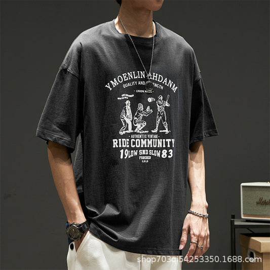 CBE508-96B 純棉200克國潮T恤短袖寬鬆上衣字母印花(5色)