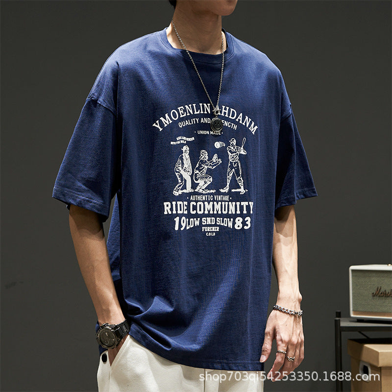 CBE508-96B 純棉200克國潮T恤短袖寬鬆上衣字母印花(5色)