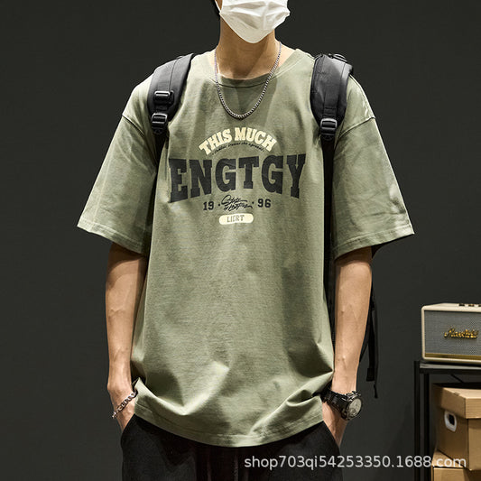 CBE1341-96B 純棉200克國潮T恤短袖寬鬆上衣字母印花(3色)