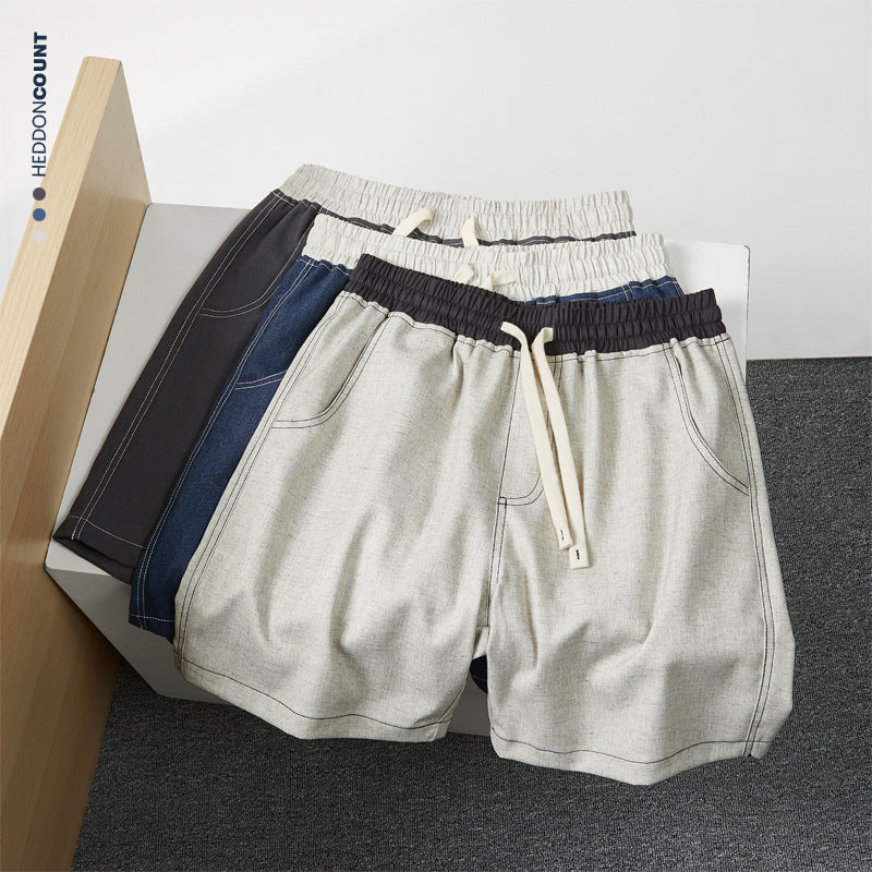 CBS93272-124B 亞麻360g設計感拼色寬鬆休閒五分褲(3色)