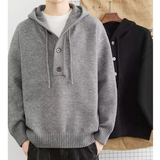 CBDJW210-124B 秋冬季連帽紐扣半開衫針織厚實高毛衣(2色)