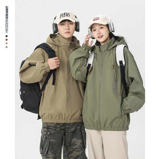 CBC25220-124B 春秋季日系拼接連帽寬鬆休閒衝鋒衣夾克(4色)