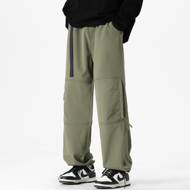 CBA2458-124B 日系拉鍊工裝褲寬鬆直筒束脚口袋長褲(3色)