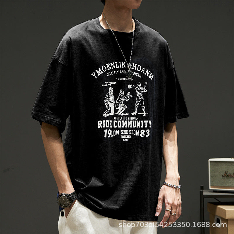 CBE508-96B 純棉200克國潮T恤短袖寬鬆上衣字母印花(5色)