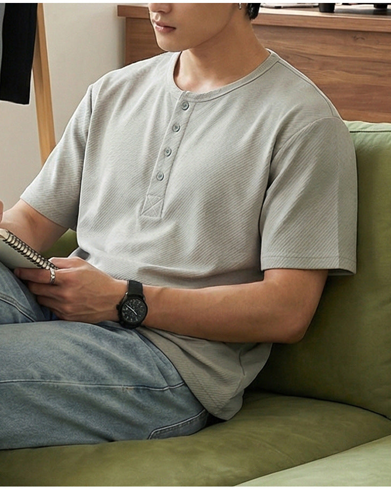 CBE33115-124B 休閒200g克首爾斜紋棉半開襟亨利領短袖T恤(3色)
