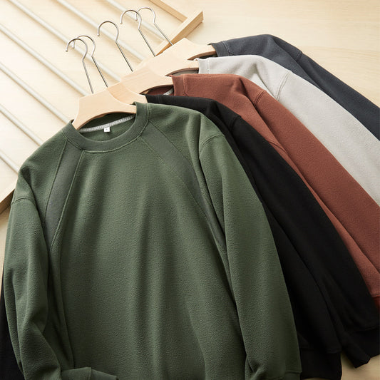 CBD55689-124B 秋季300g搖粒絨螺紋分割拼接圓領加絨上衣(5色)