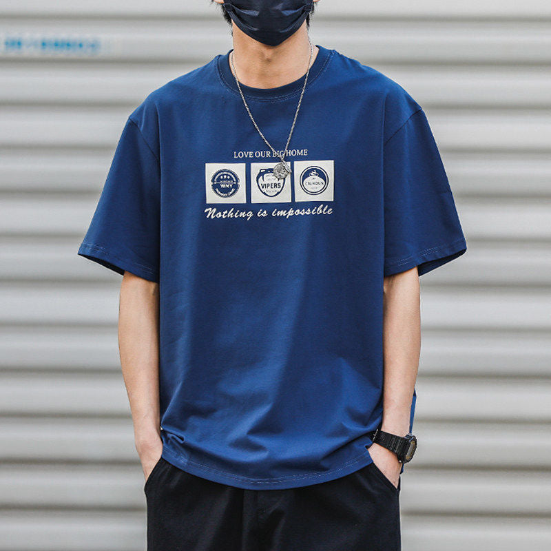 CBECK319-96B 夏季純棉200克半袖復古印花短袖T恤(5色)