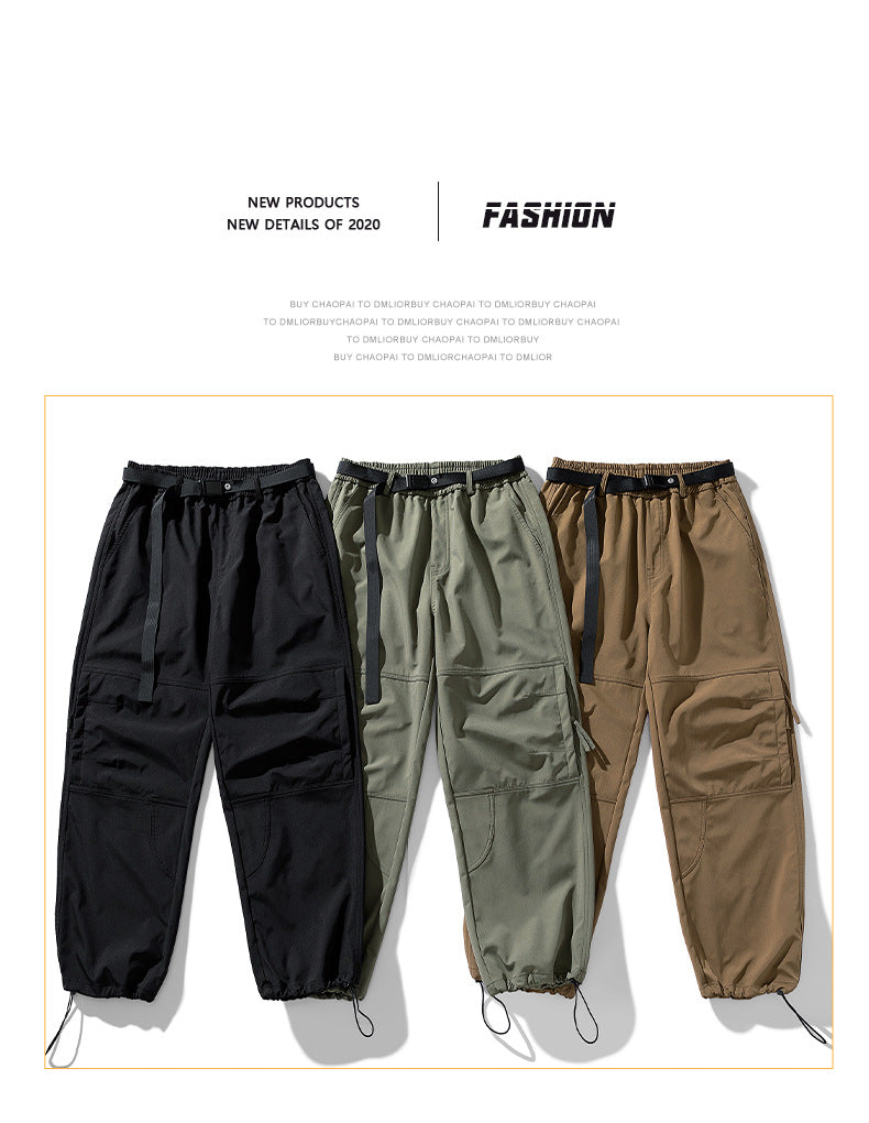 CBA2458-124B 日系拉鍊工裝褲寬鬆直筒束脚口袋長褲(3色)