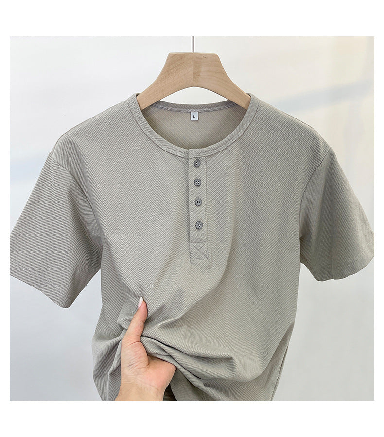 CBE33115-124B 休閒200g克首爾斜紋棉半開襟亨利領短袖T恤(3色)