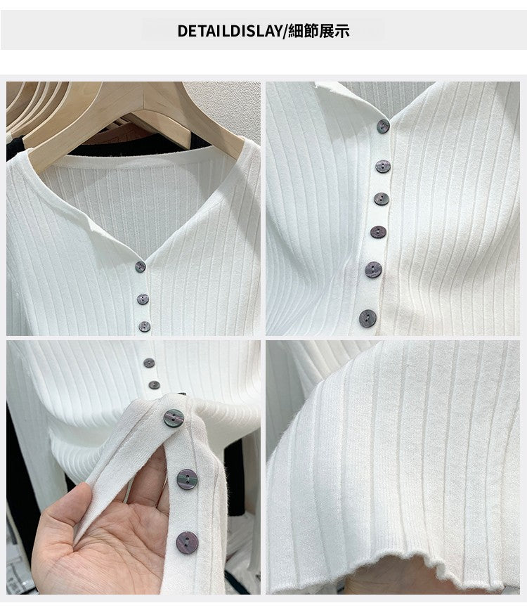 CGDDG-6606-2-42B 冰絲針織V領衫秋冬薄款長袖(8色)